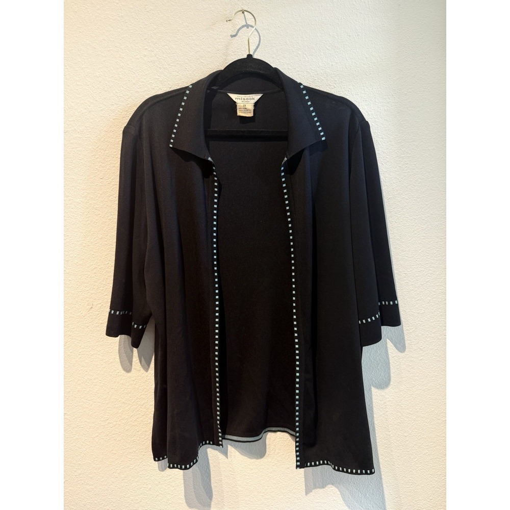 Exclusively Misook Jacket Womens 1X Black‎ And Blue Cardigan Open Slinky Knit